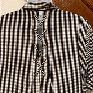 Anne Klein Button Down Shirt Womens Black Gingham Lace Up‎ Back Size M thumbnail 4