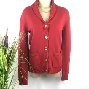 Ralph Lauren Red Cotton Knit Cardigan Button up Preppy Sweater M thumbnail 2