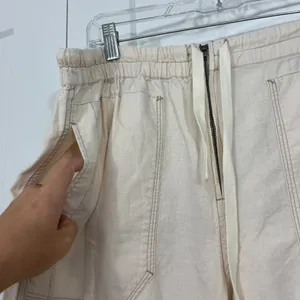 Free People Medium Cream Cropped Cargo Tapered Drawstring Pants with Pockets thumbnail 3