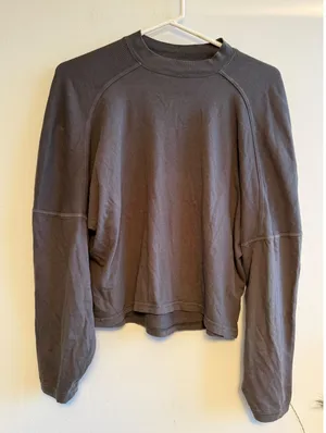 Aerie Womens Small Relaxed Mixed Media Ribbed Long Sleeve Top Charcoal Gray 3268 thumbnail 1