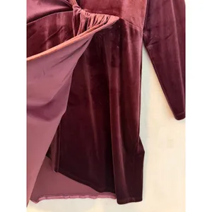 LOFT‎ Burgundy Velvet Wrap Front V-Neck Long Sleeve Mini Dress Plum Size L thumbnail 3