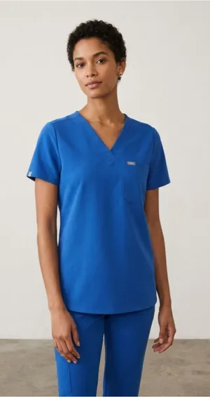 FIGS Technical Collection Blue V-Neck Scrub Top Women's XS Slim Fit Soft Stretch thumbnail 1