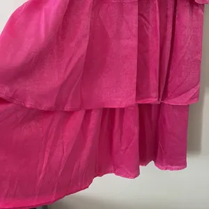 New Lulus Peak‎ Party Vibe Hot Pink Satin Tiered Tie-Back Midi Dress Size S thumbnail 6