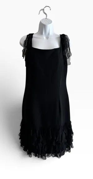 Vintage 90s Maggy L London Cocktail Dress 6 Black Ruffle Hem LBD‎ Party Prom thumbnail 1