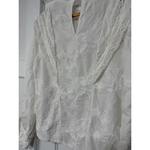 Ultra Pink White Embroidered Lace Victorian Mock Neck Cotton Blouse Top Medium thumbnail 4