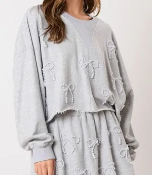 Peach Love Gray Pearl Bow Skirt Set thumbnail 1