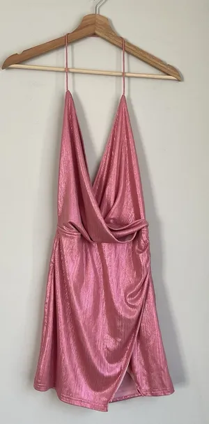 Revolve Superdown Missie Wrap Front Dress in Pink Metallic Size Small Micro Mini thumbnail 1