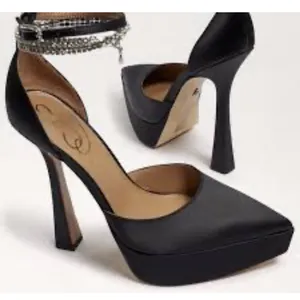 Sam Edelman Andie Pumps Black Satin Embellished Platform Heel Size 8.5 thumbnail 1