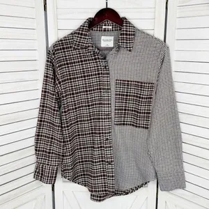 Abercrombie & Fitch Oversized‎ Multi Plaid Flannel Shirt Brown XS Button Up thumbnail 7