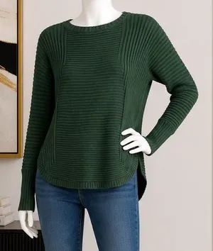 Aspen Women Sweater Dark Green Mixed Ribbed Knit Crew Neck XS thumbnail 1