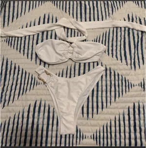 White Swimsuit with neck scarf Size M thumbnail 1