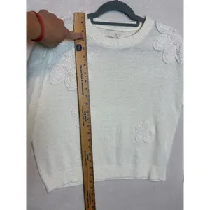 Pinch Cream Crochet Floral Applique Knit Sweater Medium Ivory Pullover Boho thumbnail 9