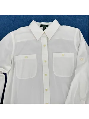 Lauren Ralph Lauren White Cotton Button Front Shirt Tab Up Long Sleeves Heritage thumbnail 2