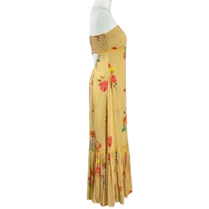Free People Bohemian Rosie Posie Strapless Midi Dress Yellow Floral Size Large thumbnail 6