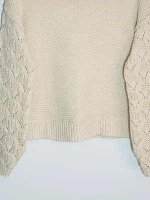 Universal Thread Cream Cropped Sweater with Open Knit Sleeves Size Medium thumbnail 3
