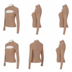 Coach NWT Lulus Flirty Little Secret Toffee Ribbed Mock Neck Cutout Top Size S thumbnail 7