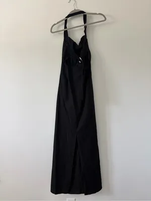 Peppermayo Rumour Has It Black Linen Buckle Strap Halter Maxi Cocktail Dress M thumbnail 6