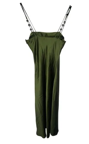 ZARA Green Satin Long Dress With Rhinestone Spaghetti Straps thumbnail 5