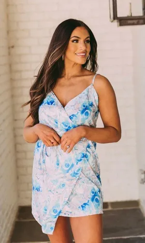 These Three Boutique Satin Floral Wrap Dress thumbnail 2