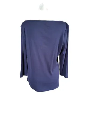 Talbots solid navy blue 3/4 sleeve pullover boat neck stretchy top size medium thumbnail 4