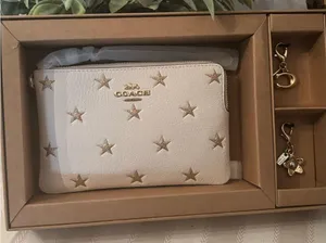 Authentic COACH Leather glitter stars wristlet and 2 charms set in box 🎁 thumbnail 5