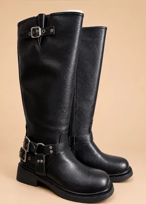 Billini Kaylen Riding Boots in Black, an edgy, knee-high moto/biker boot size 9 thumbnail 1