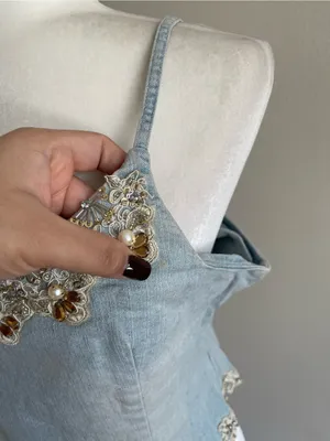 Embellished Light Blue Denim Cami Top Size L thumbnail 7