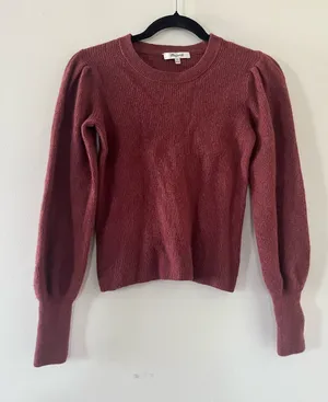Madewell Wool Blend Puff Sleeve Knit Sweater XXS Red Burgundy Rustic Fall thumbnail 1