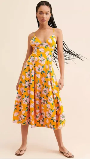 Free People Finer Things Printed Halter Midi Dress Sunshine Combo Medium thumbnail 1