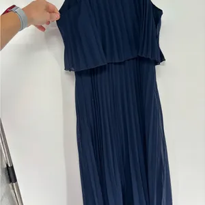 NWT Asos Lined Pleated Chiffon Dress, Navy Blue thumbnail 6