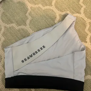 lululemon athletica One-Shoulder Sports Bra in white and black thumbnail 2