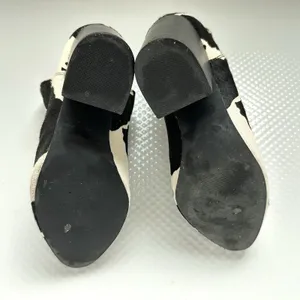 Steve Madden Cow Calf Hair Leather Ankle Boots Women 7.5 Blk White Slip On Edgy thumbnail 8