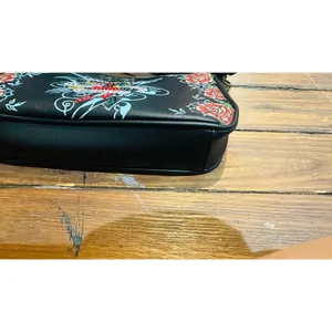 ED HARDY Y2K Black Red True Til Death Faux Leather Roses Shoulder Bag Purse thumbnail 5