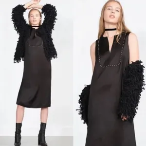 Zara sz S black studded‎ shift midi dress thumbnail 2