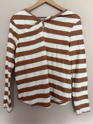 Pact Slub Knit Twist Back Striped Long Sleeve Top Large thumbnail 2
