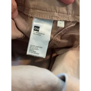 GU Women Beige Cotton Pleated Cargo Pants High Rise Relaxed Fit 827-459041 L thumbnail 6