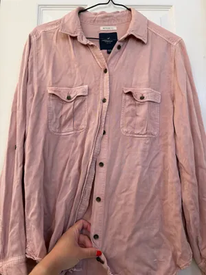 American Eagle Outfitters Dusty Pink Boyfriend Fit Button-Up Shirt thumbnail 3