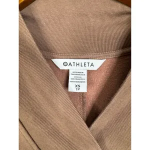 Athleta Coaster Luxe V-Neck Sweatshirt‎ Brown Mauve Fleece Pullover XS 466781 thumbnail 3