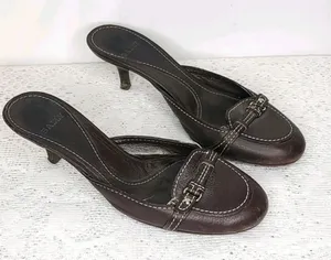 Bally slip on brown leather kitten heels sz 5.5 thumbnail 1