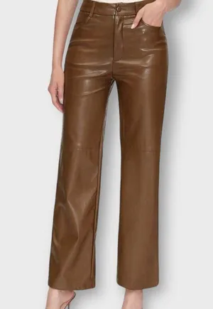 Brown Wide Leg Faux Leather Pants thumbnail 8