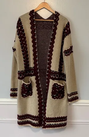 MAX Sport Embroidered Knit Embroidered Longline Cardigan M Boho Western Cowboy thumbnail 1