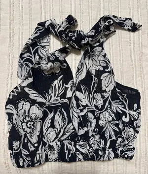 Zara Floral Halter Button Front Crop Top thumbnail 1