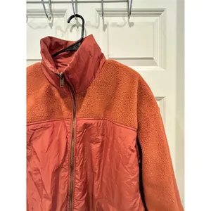 Wild Fable Womens Rust Orange Mixed Media Sherpa‎ Fleece Nylon Full Zip Jacket M thumbnail 5