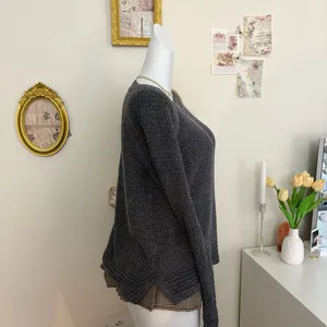 Old Navy Gray Textured Knit Sweater Size M thumbnail 2
