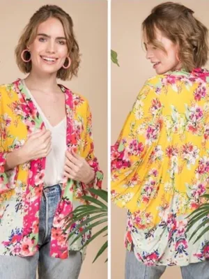 NWOT ANTHROPOLOGIE AKEMI KIN Yellow Floral Boho Kimono Cardigan OSFM thumbnail 12