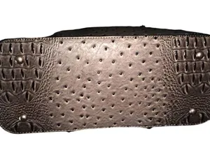 Isabella vegan leather ostrich satchel! Taupe in color with unique design! thumbnail 8