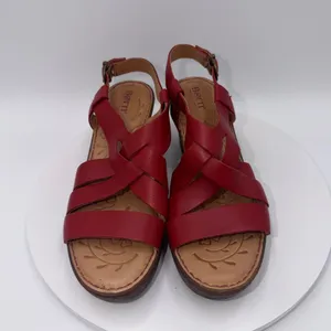 Born Carmo Red Leather Strappy Wedge Sandals Womens 9M thumbnail 3