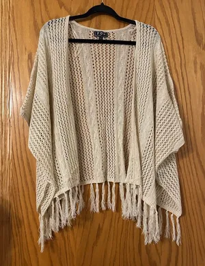POL Cream Oversized Cap Sleeve Cardigan with Fringe - NWOT - Size S thumbnail 1