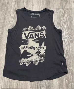 Vans Womens Tank Top S Black White Graphic Muscle‎ Cotton Skater Rose Palm Punk thumbnail 1