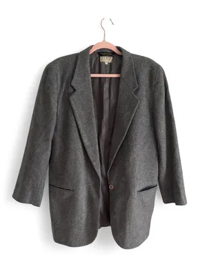 Vintage LL Bean Classic Gray Wool Cashmere Blend Blazer Size 14R Academia Preppy thumbnail 2